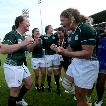 Munster's Gillian Bourke celebrates with Jenny Murphy