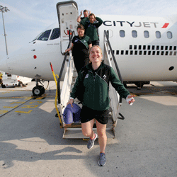 Munster and Ireland full-back Niamh Briggs lands on French turf in preparation for the Women's World Cup